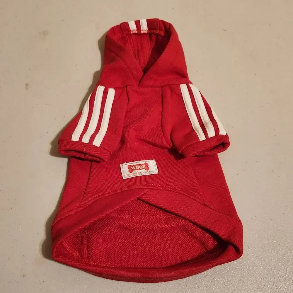 Woof Dog Hoodie Pet Sweater Tiny For Small Dog / Cat Red & White Streetwear Coat